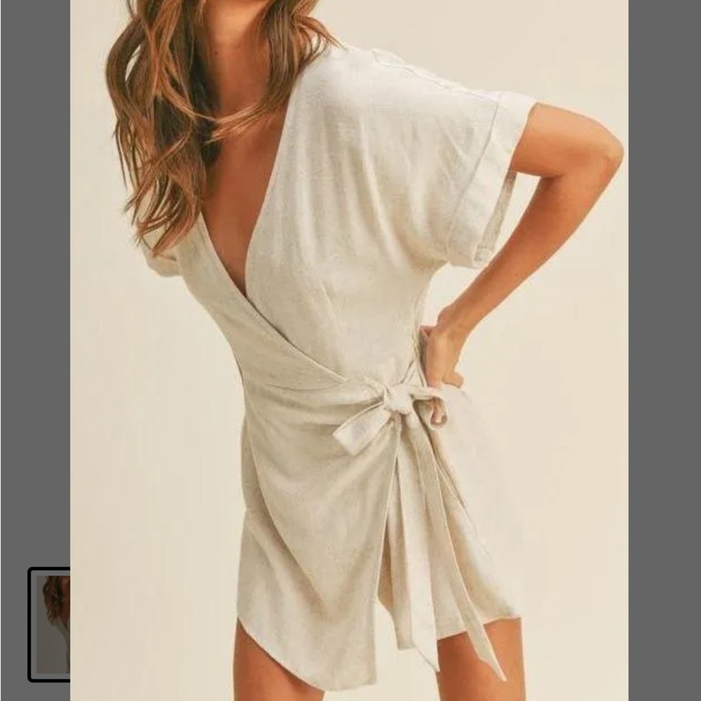 OATMEAL LINEN WRAP ROMPER